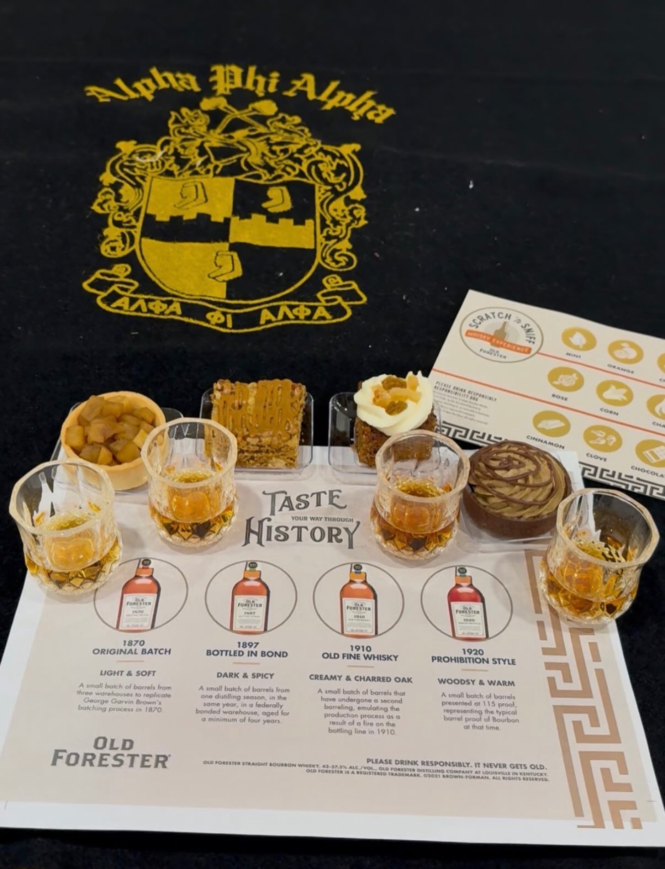 A guided Old Forester tasting flight with pairing bites