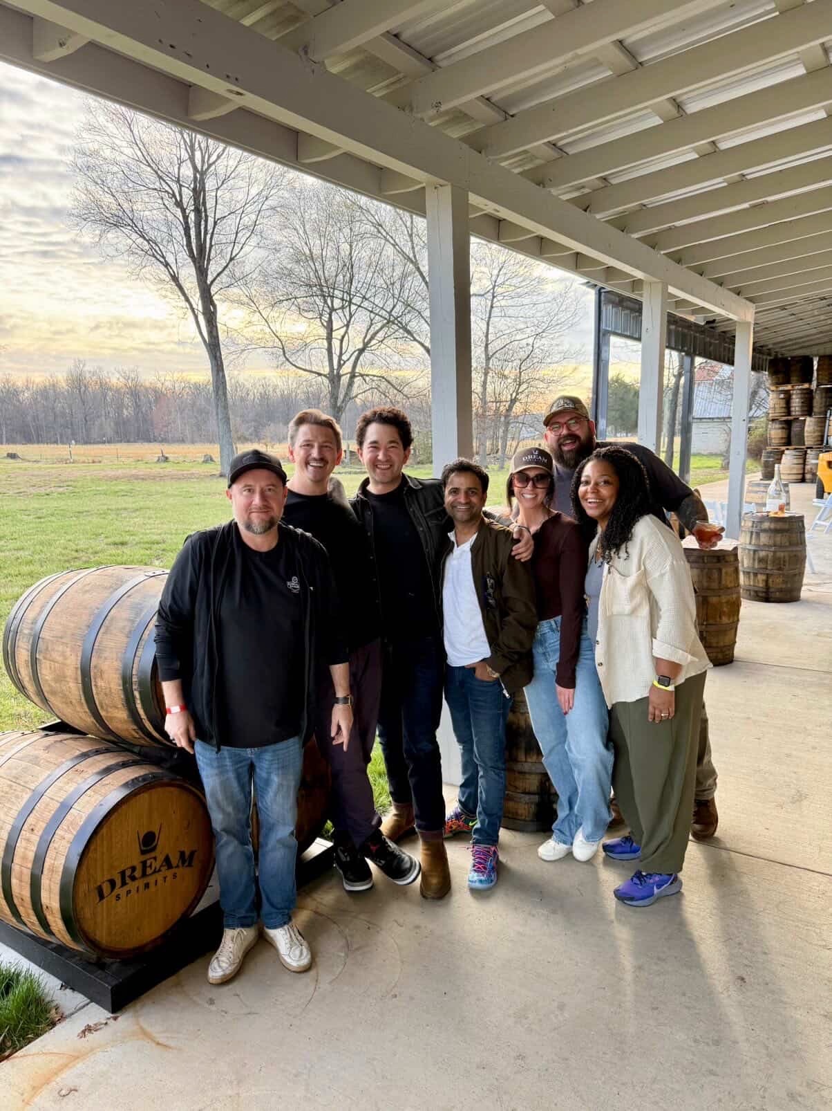 A group tasting experience in a barrel room